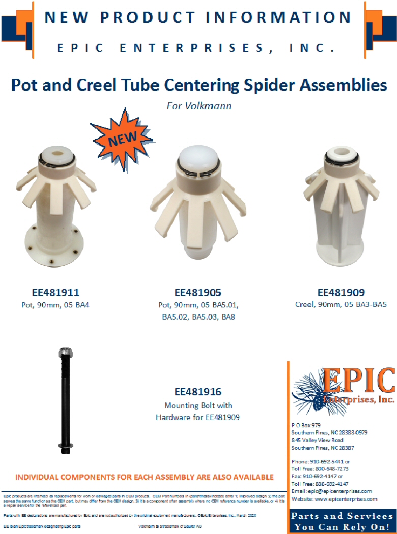 Pot and Creel Tube Centering Spider Assemblies for Volkmann